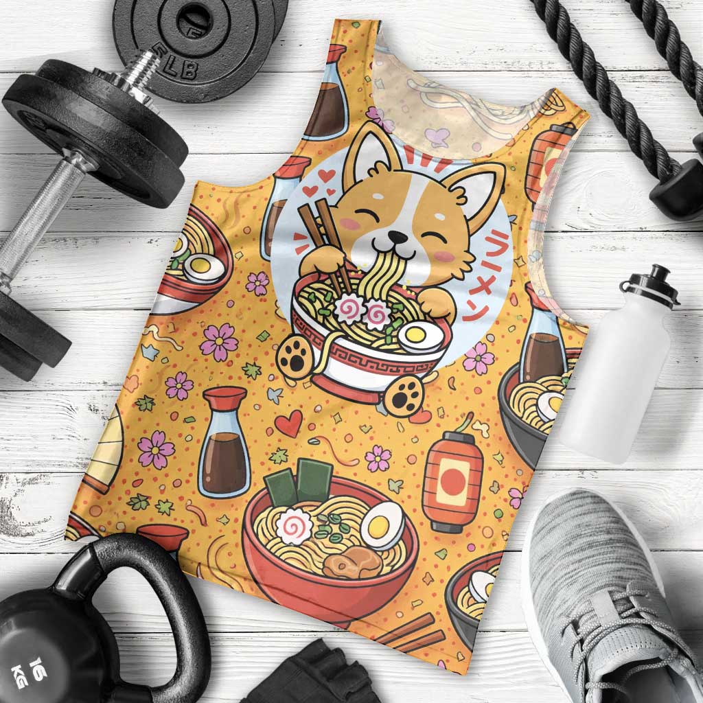 Kawaii Ramen Cute Anime Dog Corgi Men Tank Top Japanese Noodles