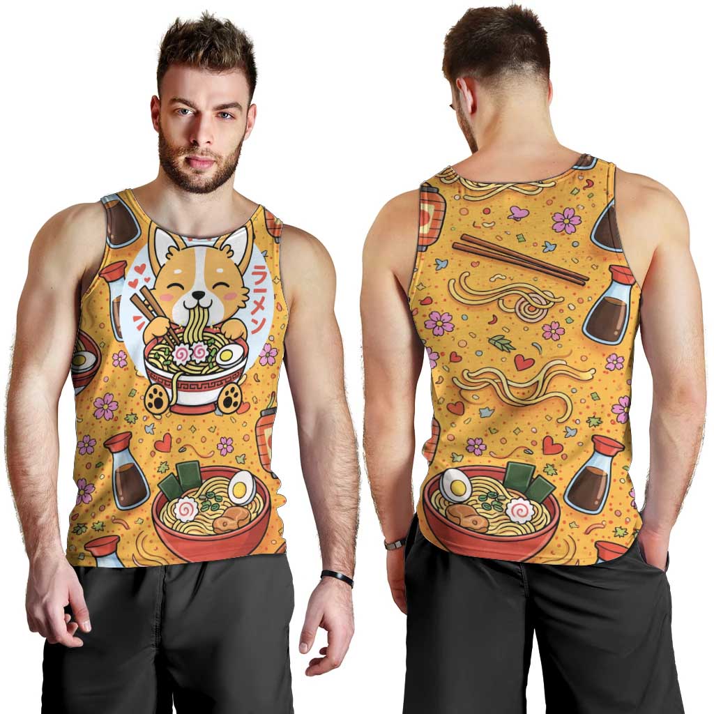 Kawaii Ramen Cute Anime Dog Corgi Men Tank Top Japanese Noodles