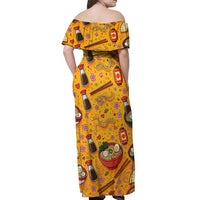 Kawaii Ramen Cute Anime Dog Corgi Off Shoulder Maxi Dress Japanese Noodles