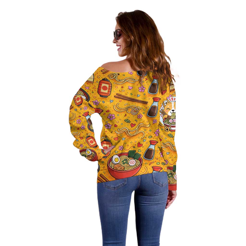 Kawaii Ramen Cute Anime Dog Corgi Off Shoulder Sweater Japanese Noodles