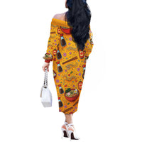 Kawaii Ramen Cute Anime Dog Corgi Off The Shoulder Long Sleeve Dress Japanese Noodles