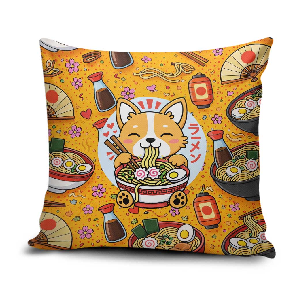 Kawaii Ramen Cute Anime Dog Corgi Pillow Cover Japanese Noodles