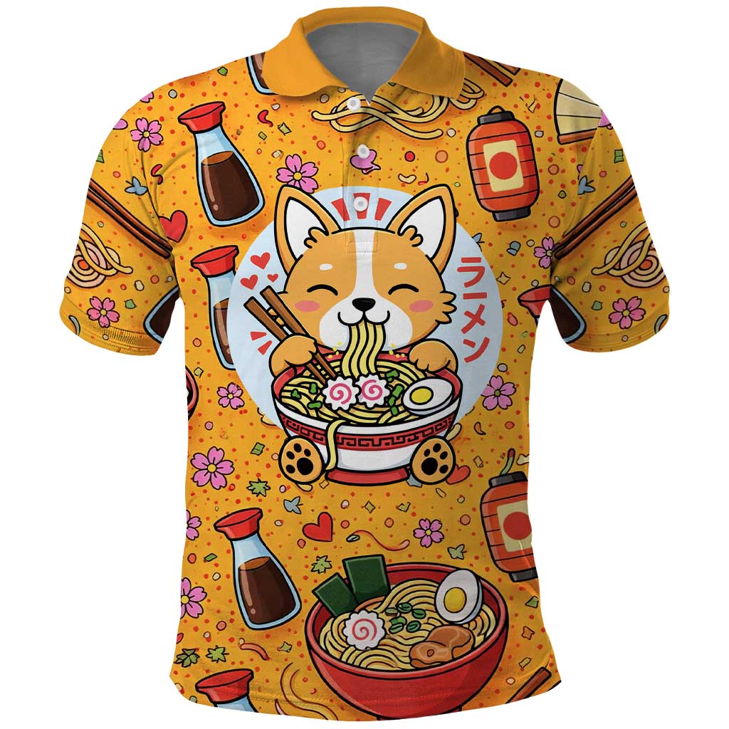 Kawaii Ramen Cute Anime Dog Corgi Polo Shirt Japanese Noodles
