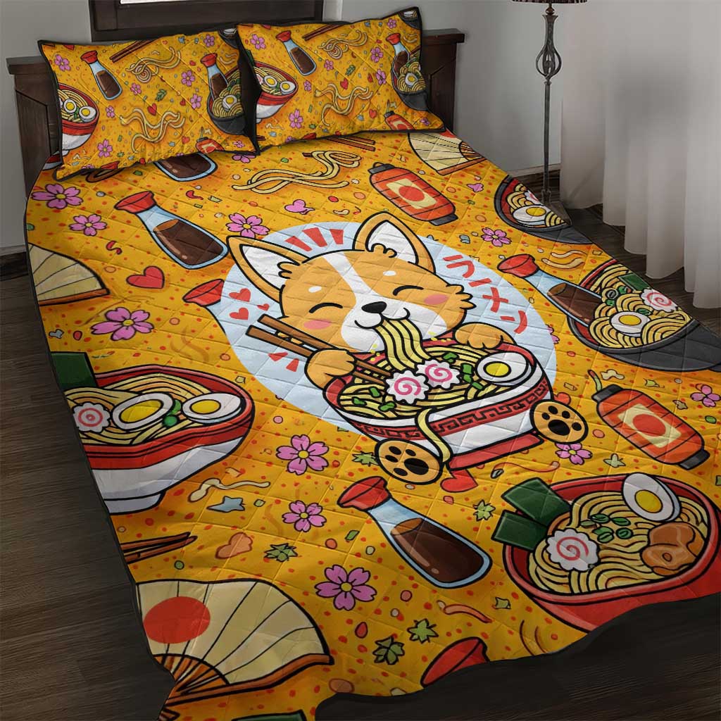 Kawaii Ramen Cute Anime Dog Corgi Quilt Bed Set Japanese Noodles
