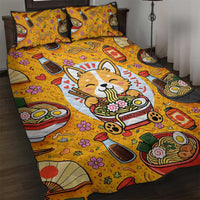 Kawaii Ramen Cute Anime Dog Corgi Quilt Bed Set Japanese Noodles