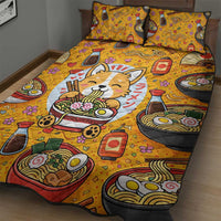 Kawaii Ramen Cute Anime Dog Corgi Quilt Bed Set Japanese Noodles