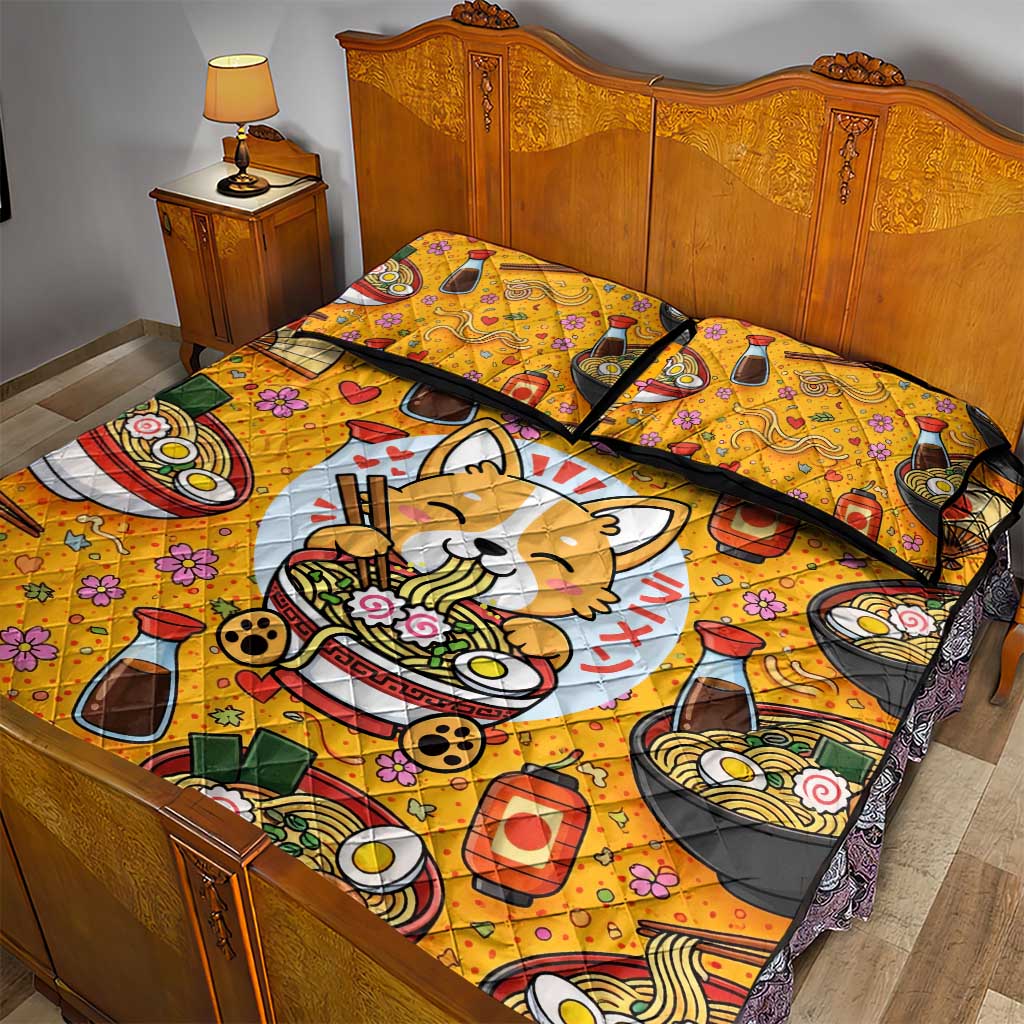 Kawaii Ramen Cute Anime Dog Corgi Quilt Bed Set Japanese Noodles