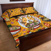Kawaii Ramen Cute Anime Dog Corgi Quilt Bed Set Japanese Noodles