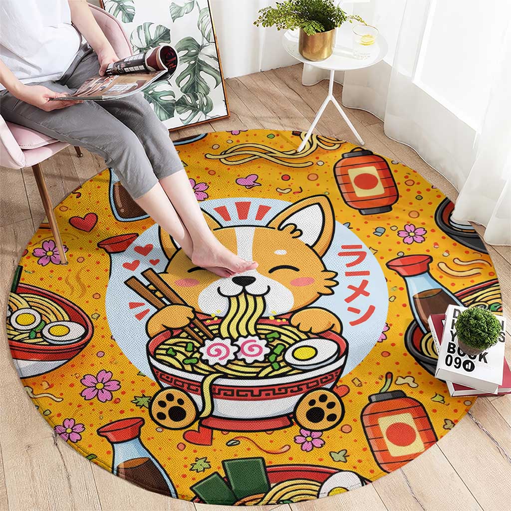 Kawaii Ramen Cute Anime Dog Corgi Round Carpet Japanese Noodles