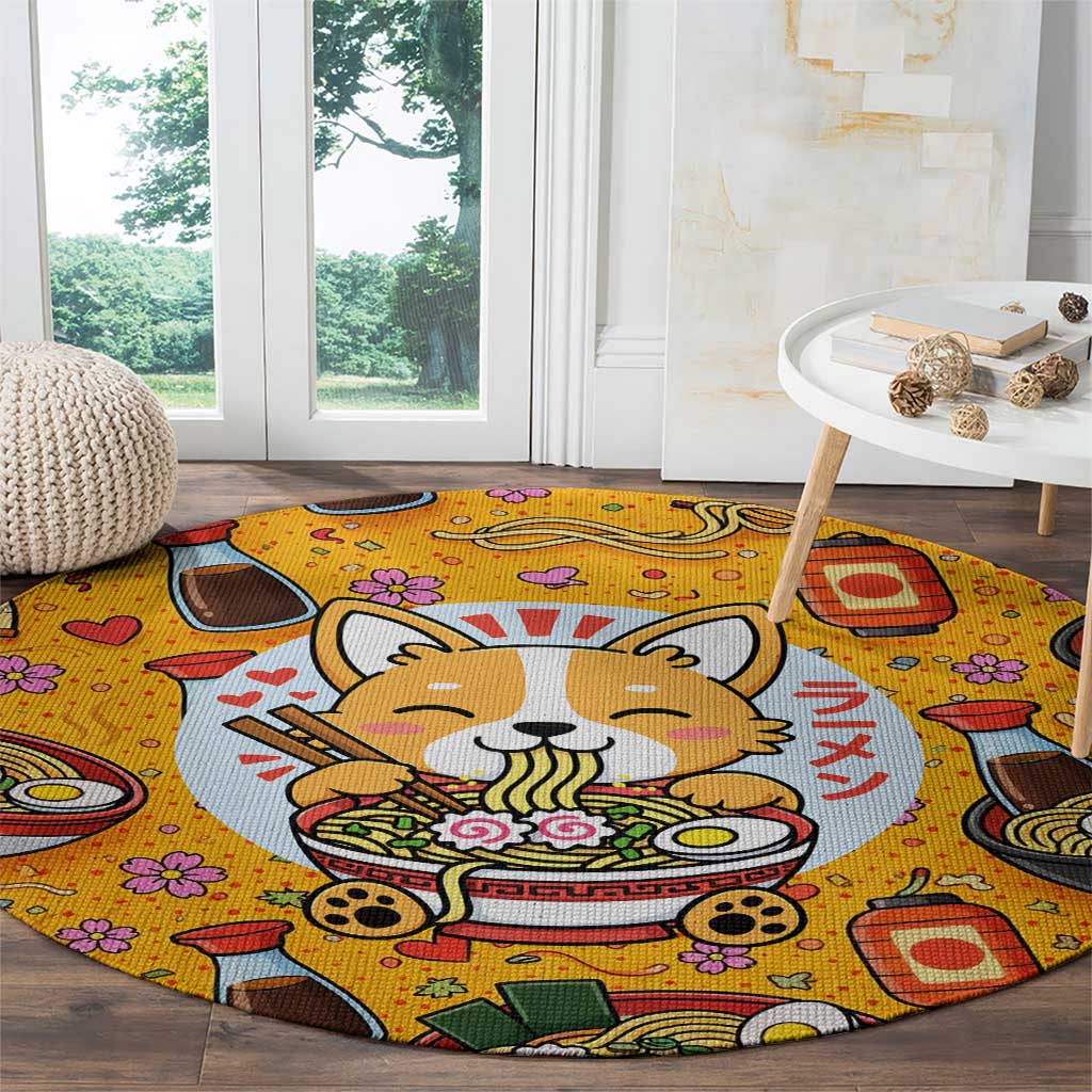 Kawaii Ramen Cute Anime Dog Corgi Round Carpet Japanese Noodles