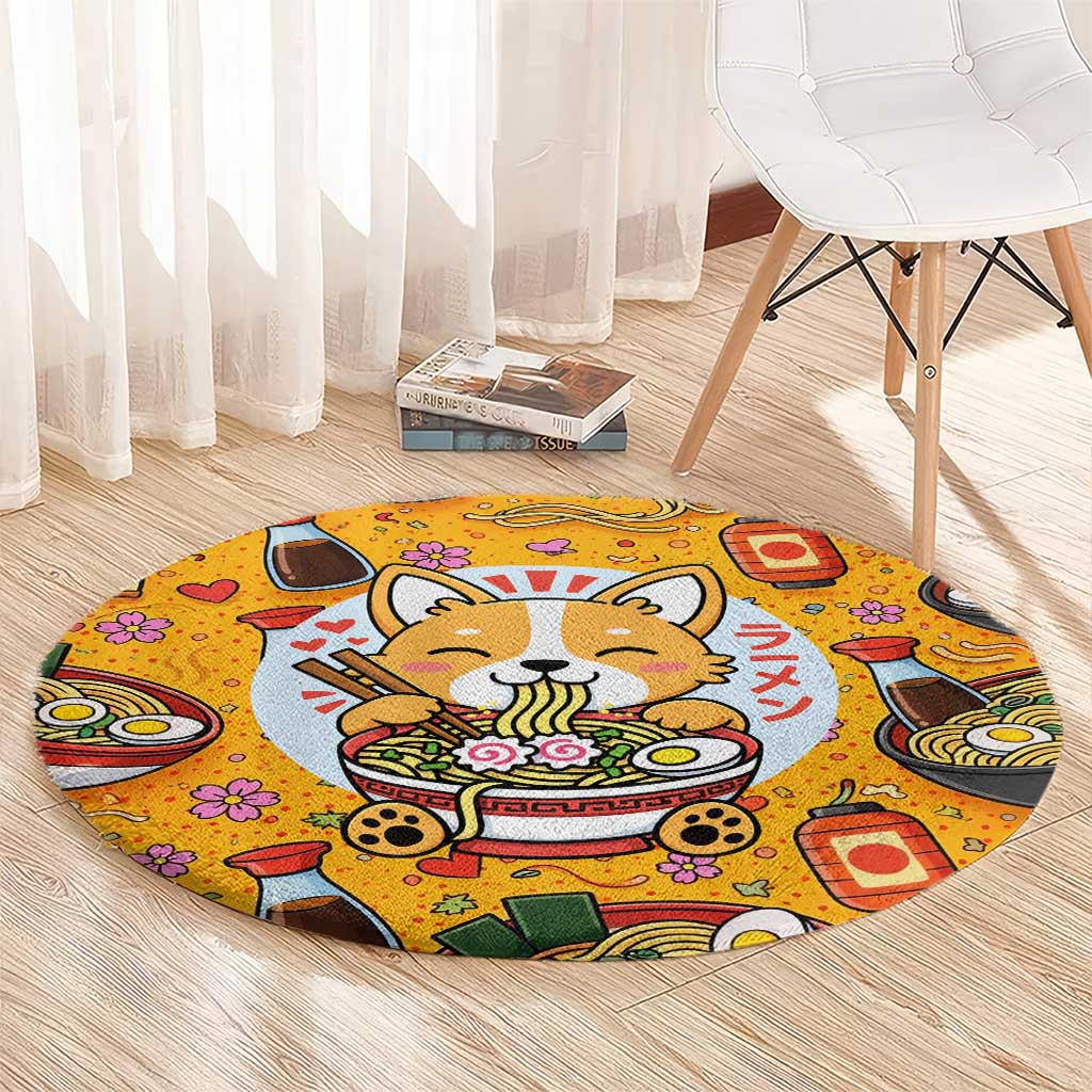 Kawaii Ramen Cute Anime Dog Corgi Round Carpet Japanese Noodles