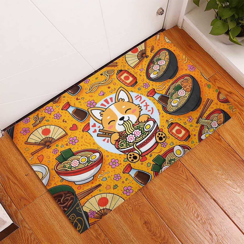 Kawaii Ramen Cute Anime Dog Corgi Rubber Doormat Japanese Noodles