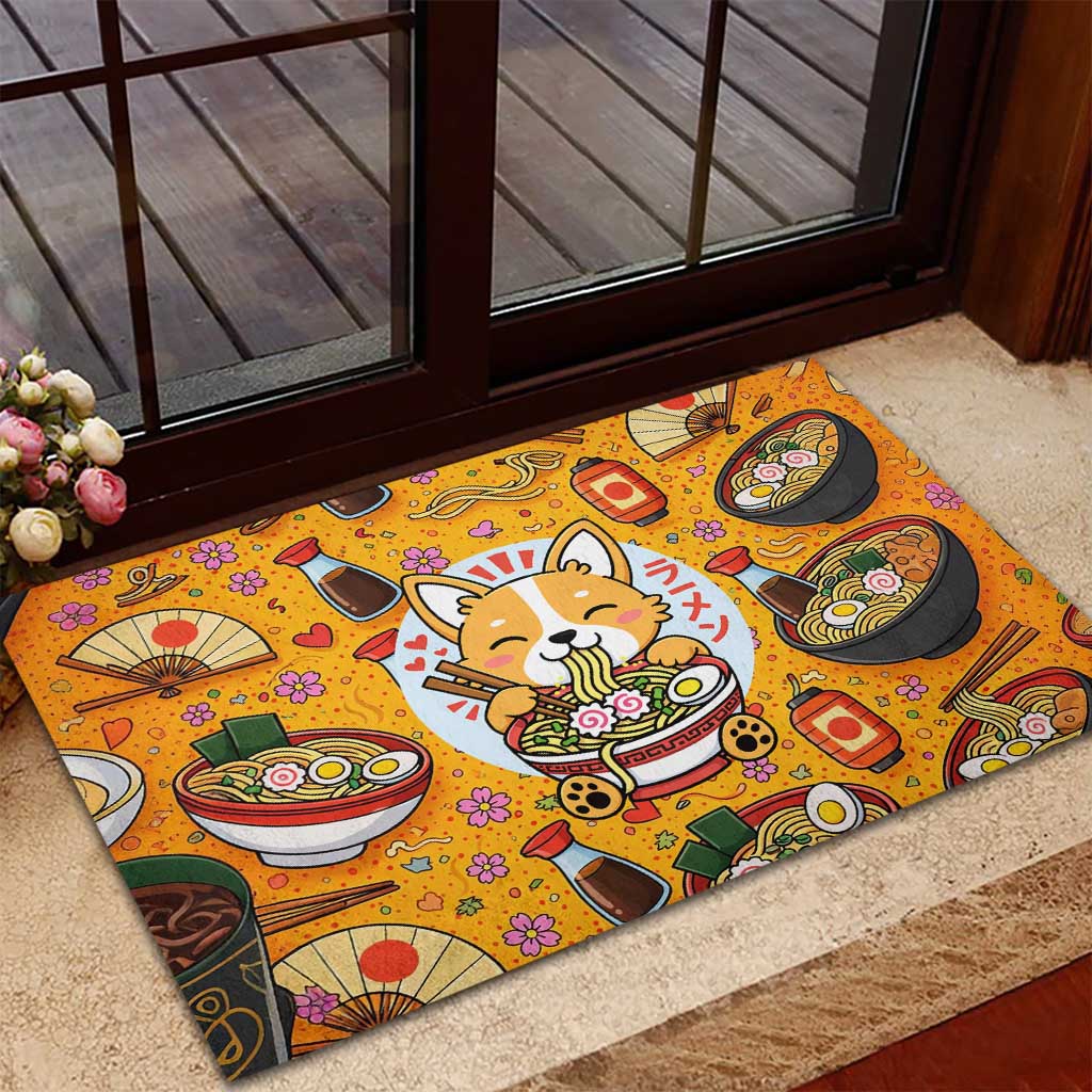 Kawaii Ramen Cute Anime Dog Corgi Rubber Doormat Japanese Noodles