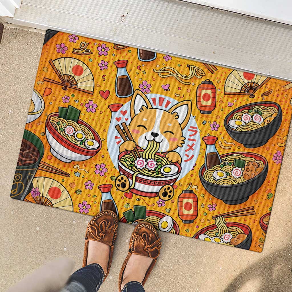 Kawaii Ramen Cute Anime Dog Corgi Rubber Doormat Japanese Noodles