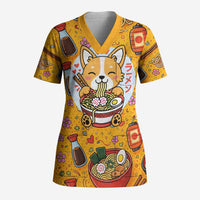 Kawaii Ramen Cute Anime Dog Corgi Scrub Top Japanese Noodles