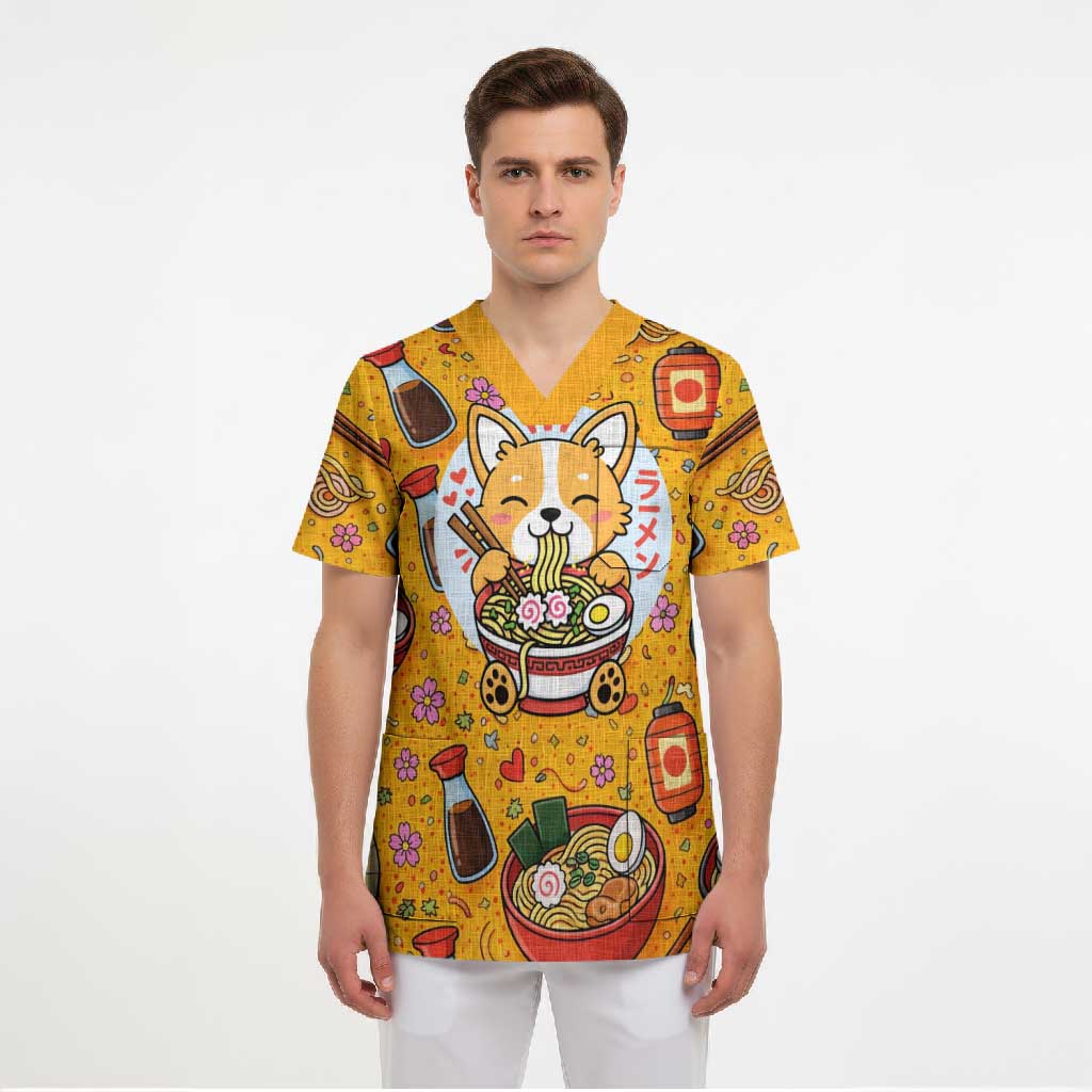 Kawaii Ramen Cute Anime Dog Corgi Scrub Top Japanese Noodles