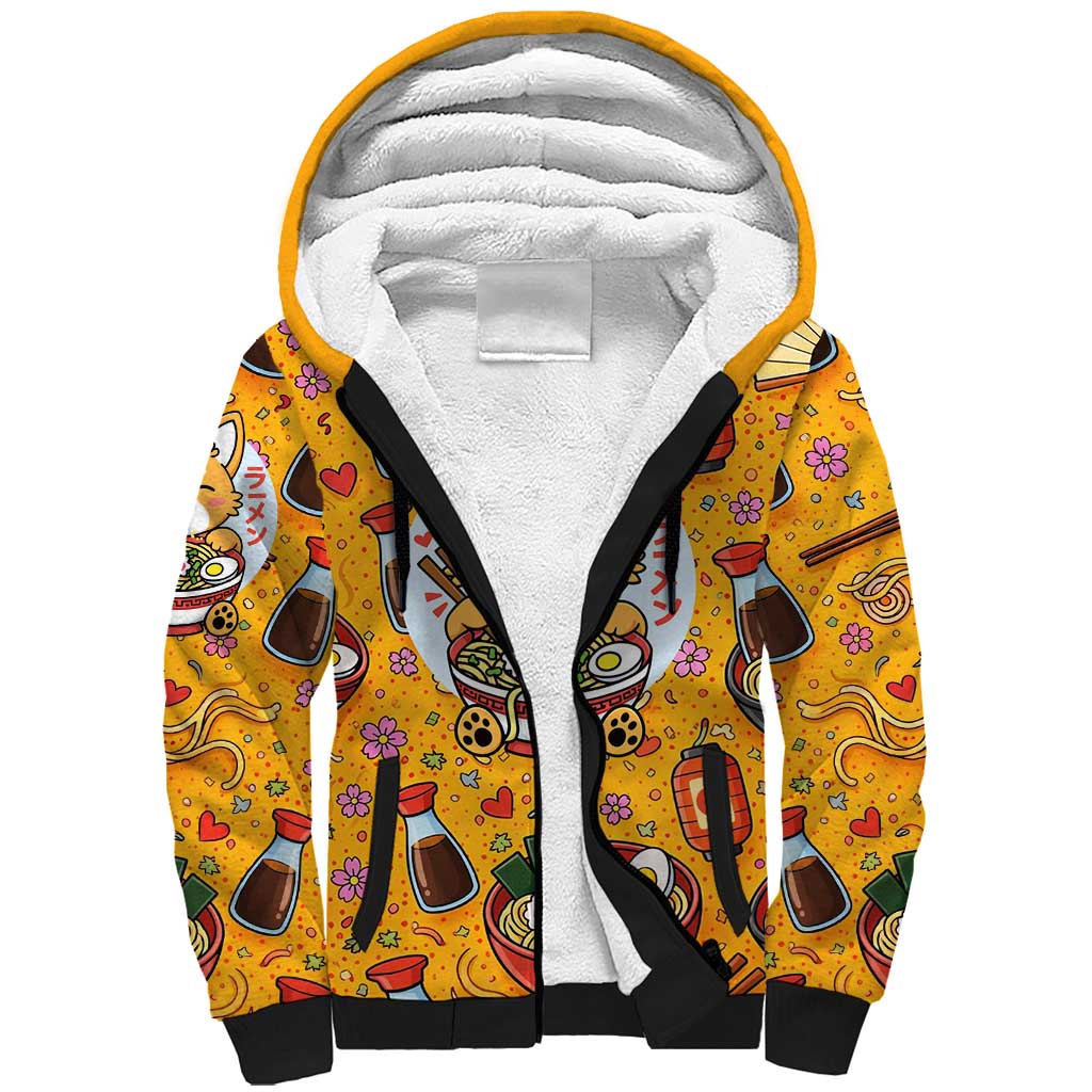 Kawaii Ramen Cute Anime Dog Corgi Sherpa Hoodie Japanese Noodles