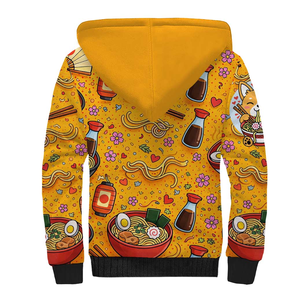 Kawaii Ramen Cute Anime Dog Corgi Sherpa Hoodie Japanese Noodles