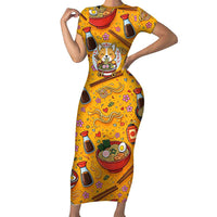 Kawaii Ramen Cute Anime Dog Corgi Short Sleeve Bodycon Dress Japanese Noodles