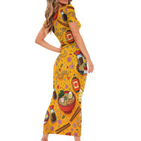Kawaii Ramen Cute Anime Dog Corgi Short Sleeve Bodycon Dress Japanese Noodles