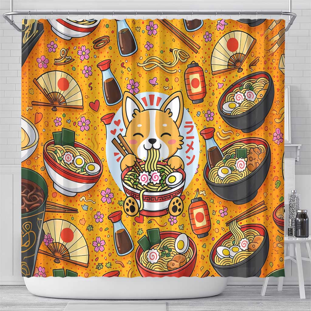 Kawaii Ramen Cute Anime Dog Corgi Shower Curtain Japanese Noodles