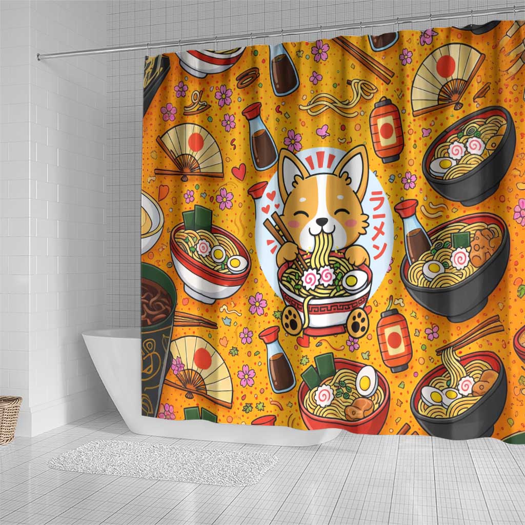 Kawaii Ramen Cute Anime Dog Corgi Shower Curtain Japanese Noodles
