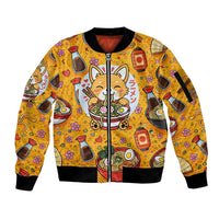 Kawaii Ramen Cute Anime Dog Corgi Sleeve Zip Bomber Jacket Japanese Noodles