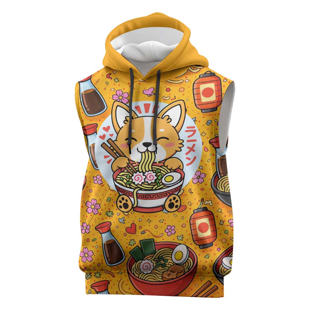 Kawaii Ramen Cute Anime Dog Corgi Sleeveless Hoodie Japanese Noodles