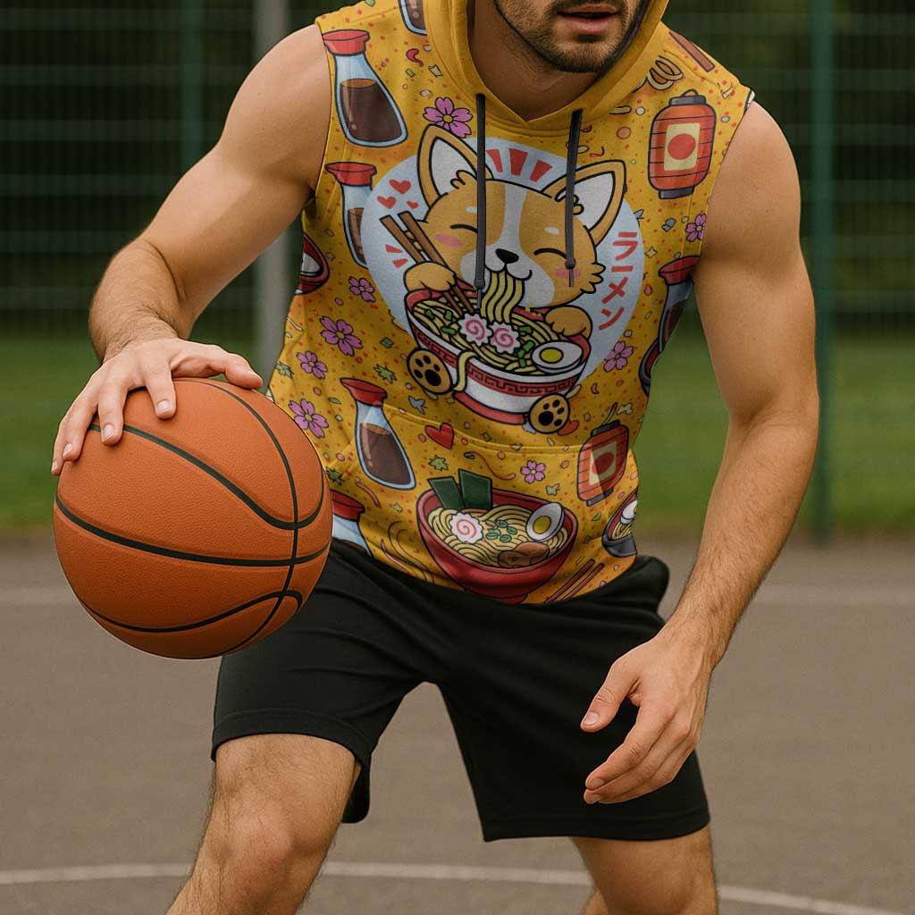 Kawaii Ramen Cute Anime Dog Corgi Sleeveless Hoodie Japanese Noodles