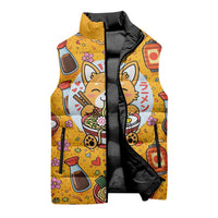 Kawaii Ramen Cute Anime Dog Corgi Sleeveless Puffer Jacket Japanese Noodles