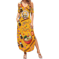 Kawaii Ramen Cute Anime Dog Corgi Summer Maxi Dress Japanese Noodles