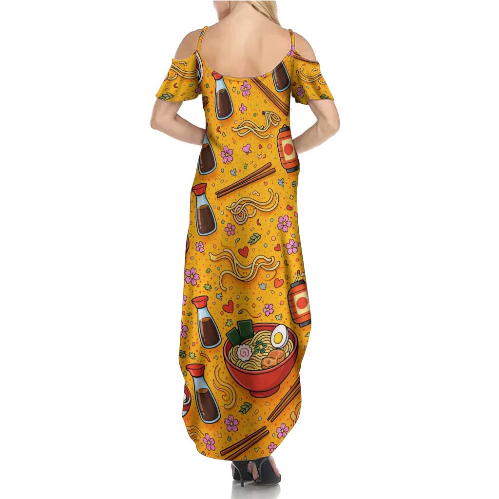 Kawaii Ramen Cute Anime Dog Corgi Summer Maxi Dress Japanese Noodles