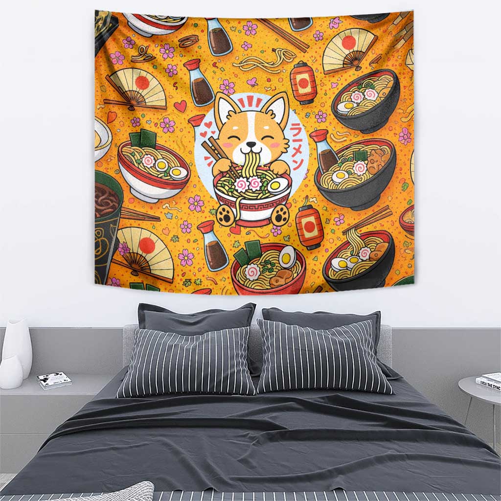 Kawaii Ramen Cute Anime Dog Corgi Tapestry Japanese Noodles