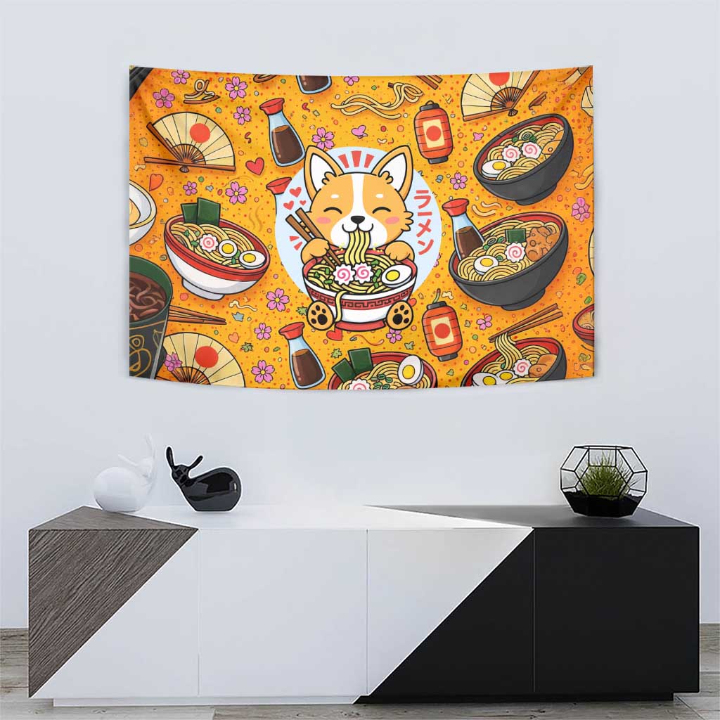 Kawaii Ramen Cute Anime Dog Corgi Tapestry Japanese Noodles