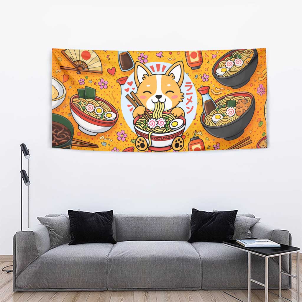 Kawaii Ramen Cute Anime Dog Corgi Tapestry Japanese Noodles