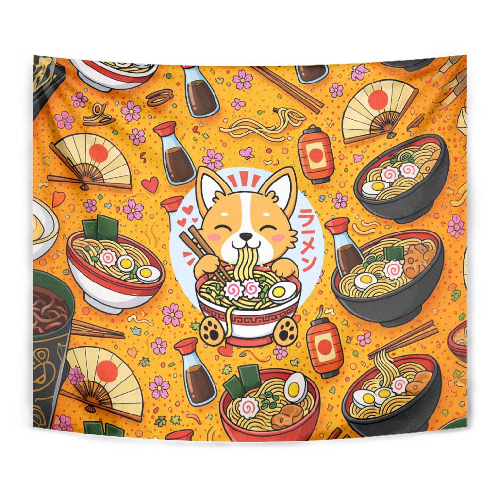 Kawaii Ramen Cute Anime Dog Corgi Tapestry Japanese Noodles