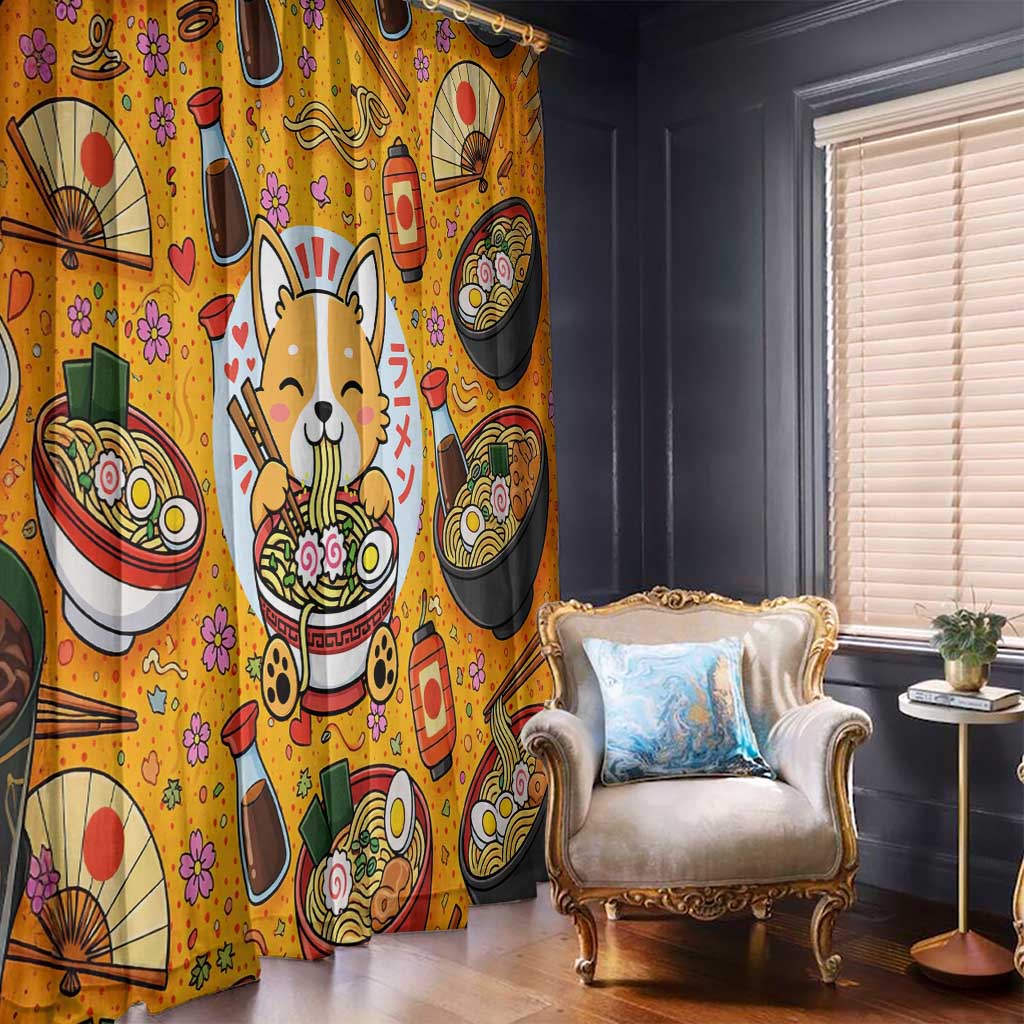 Kawaii Ramen Cute Anime Dog Corgi Window Curtain Japanese Noodles