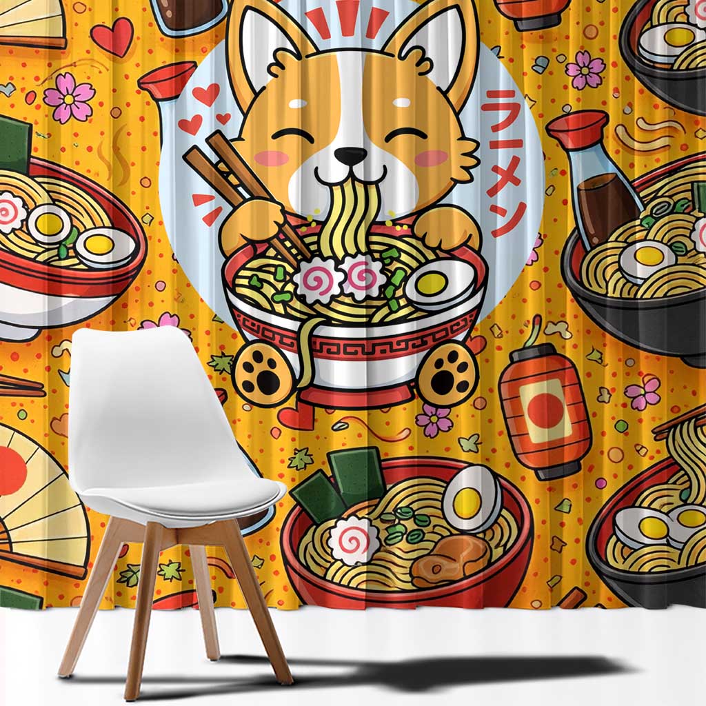 Kawaii Ramen Cute Anime Dog Corgi Window Curtain Japanese Noodles