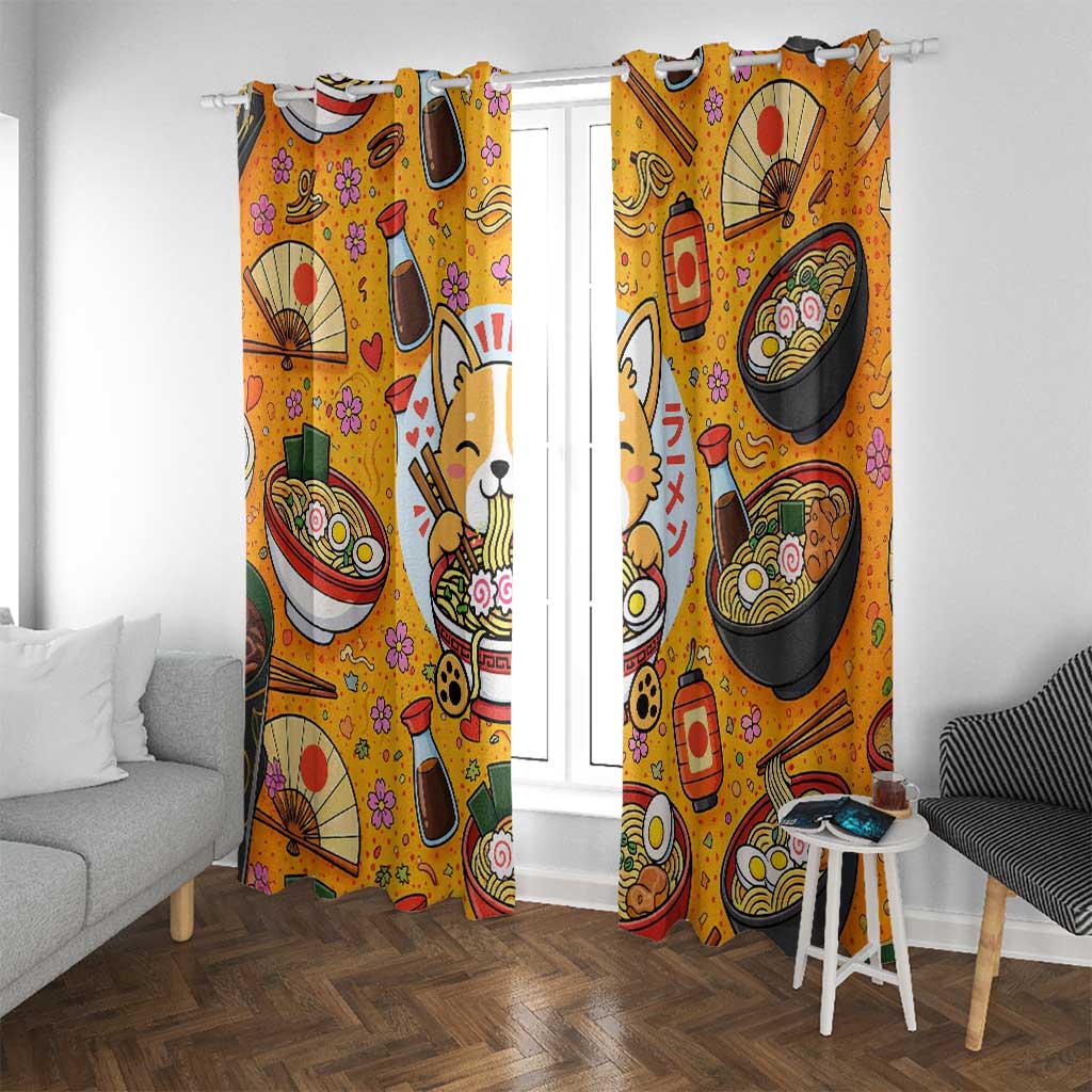 Kawaii Ramen Cute Anime Dog Corgi Window Curtain Japanese Noodles