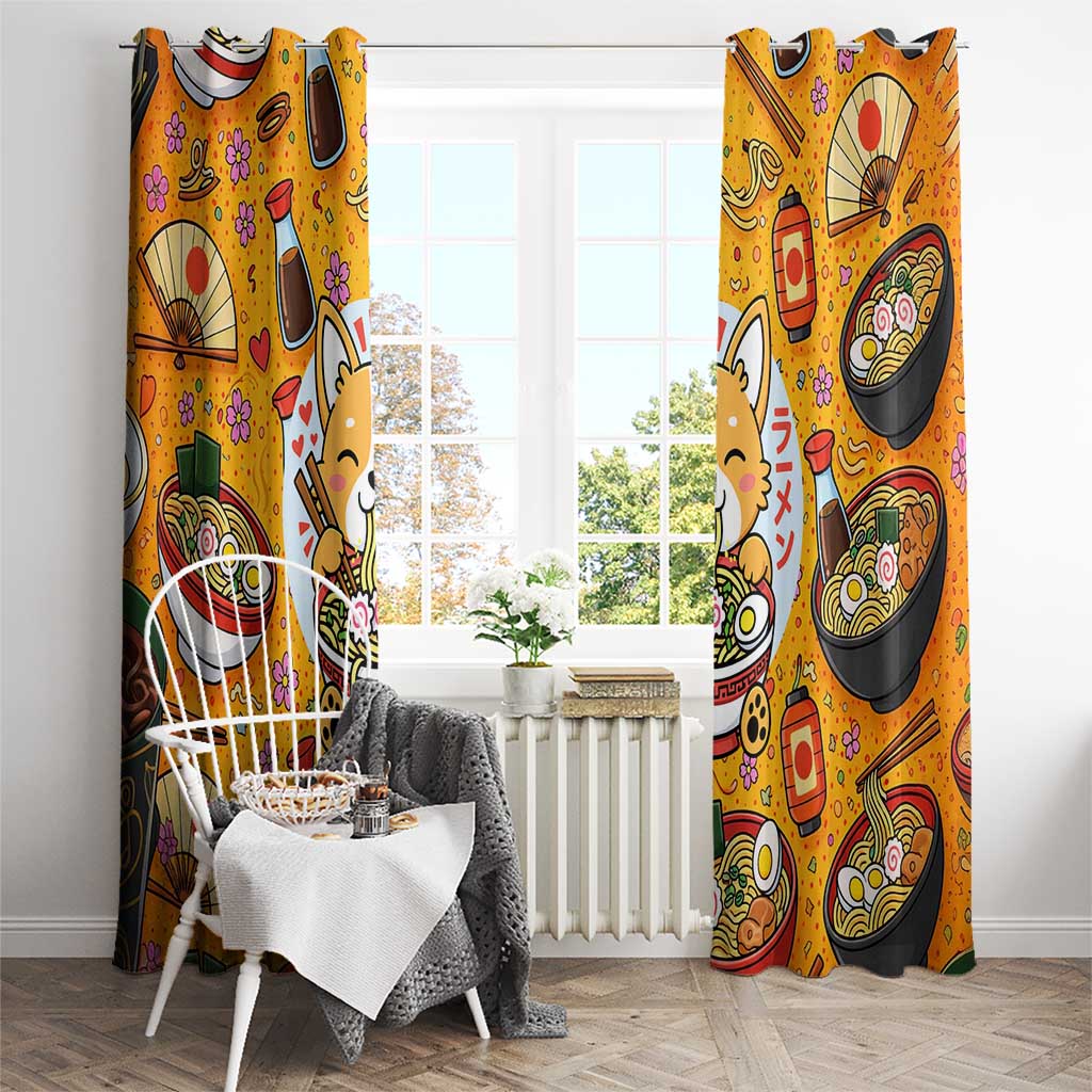 Kawaii Ramen Cute Anime Dog Corgi Window Curtain Japanese Noodles