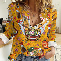 Kawaii Ramen Cute Anime Dog Corgi Women Casual Shirt Japanese Noodles