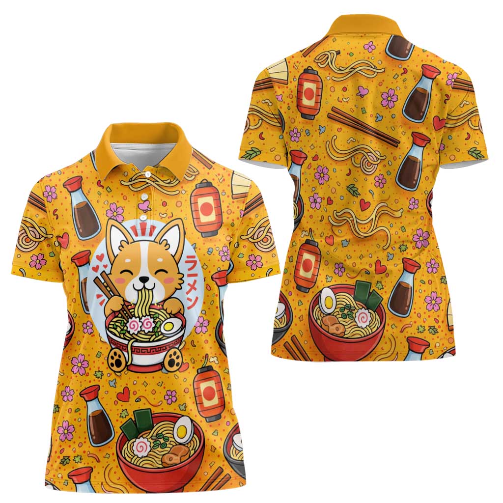 Kawaii Ramen Cute Anime Dog Corgi Women Polo Shirt Japanese Noodles