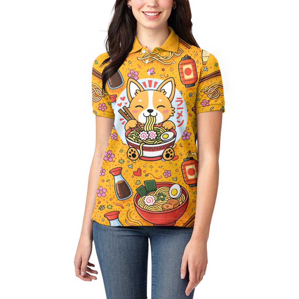 Kawaii Ramen Cute Anime Dog Corgi Women Polo Shirt Japanese Noodles