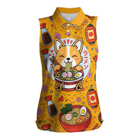 Kawaii Ramen Cute Anime Dog Corgi Women Sleeveless Polo Shirt Japanese Noodles