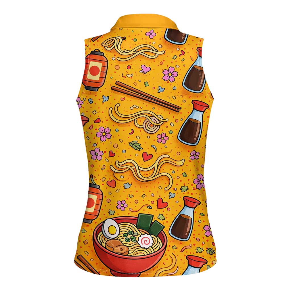 Kawaii Ramen Cute Anime Dog Corgi Women Sleeveless Polo Shirt Japanese Noodles