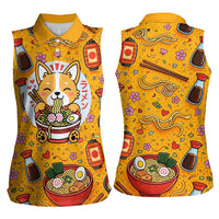 Kawaii Ramen Cute Anime Dog Corgi Women Sleeveless Polo Shirt Japanese Noodles