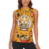 Kawaii Ramen Cute Anime Dog Corgi Women Sleeveless Polo Shirt Japanese Noodles