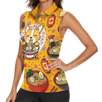 Kawaii Ramen Cute Anime Dog Corgi Women Sleeveless Polo Shirt Japanese Noodles