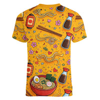 Kawaii Ramen Cute Anime Dog Corgi Women V-Neck T-Shirt Japanese Noodles