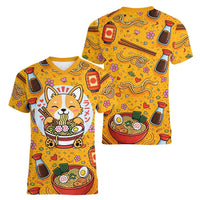 Kawaii Ramen Cute Anime Dog Corgi Women V-Neck T-Shirt Japanese Noodles